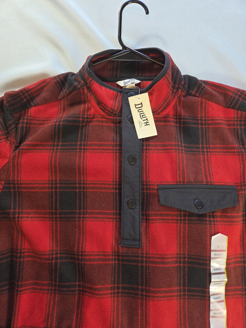 Duluth Trading Men’s Doubleback Plaid Fleece Mock Pullover L NWT Red Black